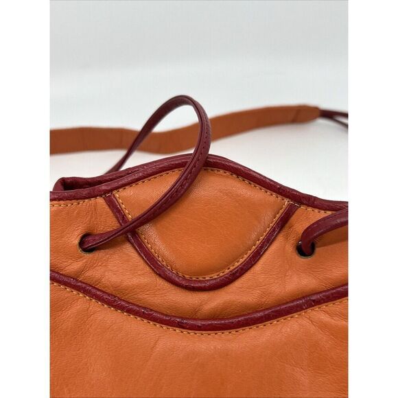 Vintage JO ANN PAGE Orange Leather Piping Shoulder Bag Purse *MADE IN USA - Picture 3 of 13